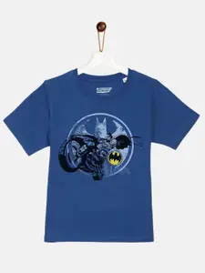 YK Justice League Boys Blue Batman Printed Pure Cotton T-shirt
