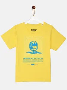 YK Justice League Boys Yellow Batman Printed Cotton T-shirt