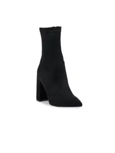 London Rag Women Black Suede Solid High Block Heeled Boots