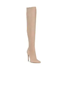 London Rag Beige Suede Party High-Top Stiletto Heeled Boots