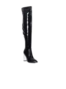 London Rag Women Black Patent Finish High-Top Heeled Boots
