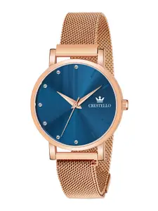 CRESTELLO Women Blue Brass Dial & Rose Gold Toned Bracelet Style Analogue Watch CR-RG103