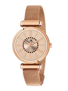 CRESTELLO Women Rose Gold-Toned Brass Dial & Rose Gold Toned Bracelet Style Straps Analogue Watch