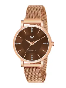 CRESTELLO Women Brown Dial & Rose Gold Bracelet Style Straps Analogue Watch CR-RG113-BRW
