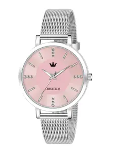 CRESTELLO Women Pink Brass Dial & Silver Toned Straps Analogue Watch CR-WT113-PNK-CH