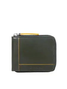 Hidesign Men Green & Yellow Textured Leather Zip Around Wallet