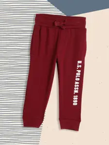 U.S. Polo Assn. Kids U.S.Polo Assn. Kids Boys Maroon Printed Pure Cotton Joggers