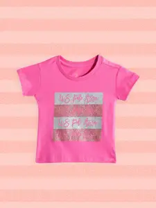 U.S. Polo Assn. Kids Girls Pink Brand Logo Printed T-shirt
