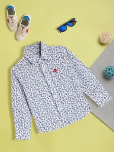U.S. Polo Assn. Kids Boys White & Blue Cotton Floral Printed Casual Shirt