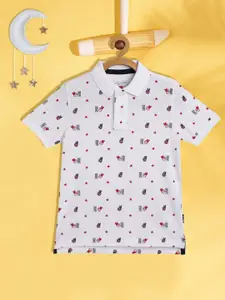 U.S. Polo Assn. Kids Boys White & Red Brand Logo Printed Pure Cotton T-shirt