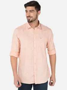 Oxemberg Men Peach-Coloured Classic Slim Fit Printed Casual Shirt