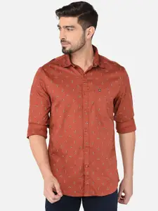 Oxemberg Men Rust Classic Slim Fit Printed Cotton Casual Shirt