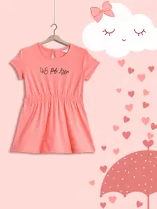 U.S. Polo Assn. Kids Girls Pink Solid Pure Cotton A-Line Dress