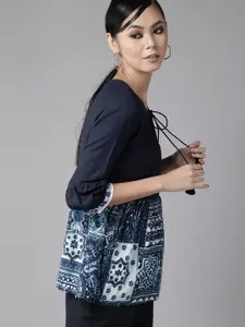 Indo Era Woman Navy Blue Geometric Printed Kurti