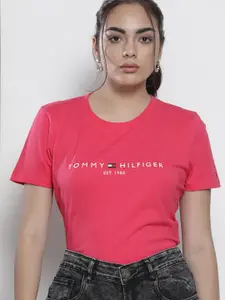 Tommy Hilfiger Women Pink Typography Organic Cotton T-shirt