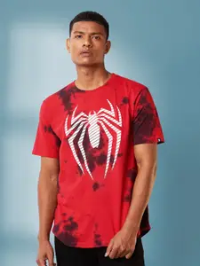 The Souled Store Men Red Tie & Dye Spider Man Printed T-shirt