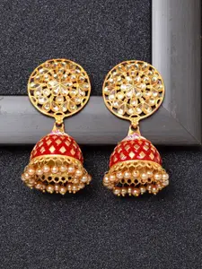 AVANT-GARDE PARIS Red Gold-Plated Dome Shaped Meenakari Jhumkas Earrings