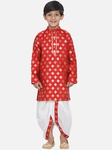Little Bansi Boys Red Ethnic Motifs Kurta with Dhoti Pants