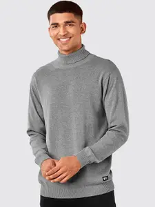 The Souled Store Men Grey Turtle Neck Cotton Pullover