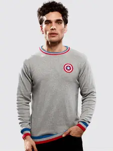 The Souled Store Men Captain America Logo Printed Cotton Pullover Sweater