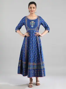 AURELIA Blue Floral Printed Ethnic Maxi Dress