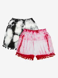 KiddoPanti Girls Black & Coral Pack of 2 Tie & Dye Shorts