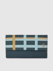 Baggit Women Atlantic Blue Solid Envelope Wallet with Checked Detail