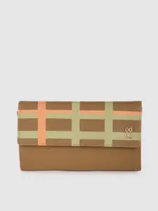 Baggit Women Tan Brown & Green Solid Envelope Wallet with Checked Detail