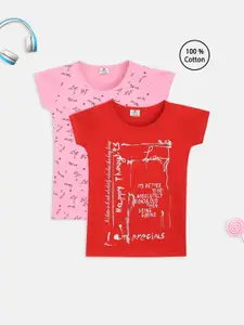 HOMEGROWN Girls Pack of 2 Red & Pink Print Top
