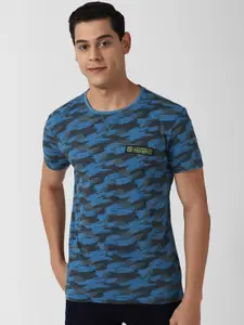 Peter England Casuals Men Blue Printed Slim Fit T-shirt