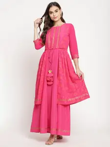 Ahalyaa Pink Floral Printed Layered Ethnic Maxi Dress
