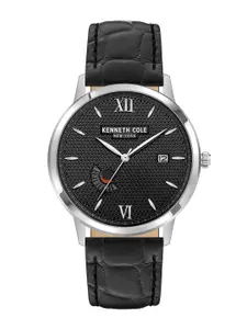 Kenneth Cole Men Black Dial & Leather Straps Analogue Multi Function Watch KCWGB2122801MN