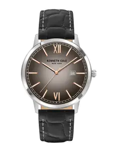 Kenneth Cole Men Brown Dial & Black Leather Straps Analogue Watch