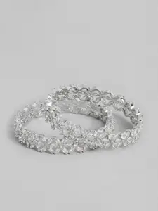 Nathany Jewels Set of 2 Silver-Plated White Cubic Zirconia Studded Bangles