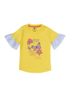 Cub McPaws Girls Yellow Printed T-shirt
