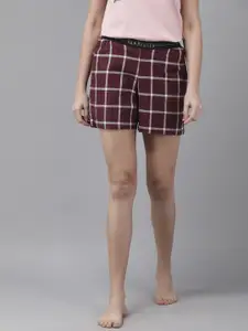 Van Heusen Women Checkered Plush Back Elasticized Waistband Lounge Shorts