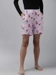Van Heusen Women Mauve Mid-Rise Conversational Print Lounge Shorts