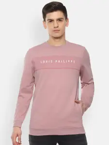 Louis Philippe Sport Men Pink & White Brand Logo Printed Sweatshirt
