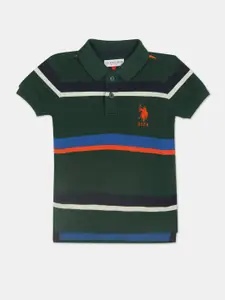 U.S. Polo Assn. U S Polo Assn Boys Olive Green Striped Polo Collar T-shirt