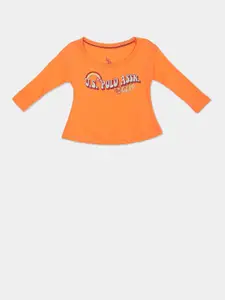 U.S. Polo Assn. U S Polo Assn Girls Orange Graphic Printed Full Sleeve T-shirt