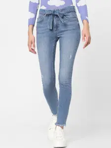 ONLY Women Blue High-Rise Mildly Distressed Light Fade Jeans