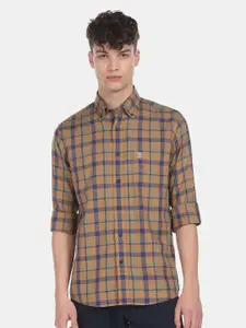 U.S. Polo Assn. Men Brown Tartan Checked Pure Cotton Casual Shirt