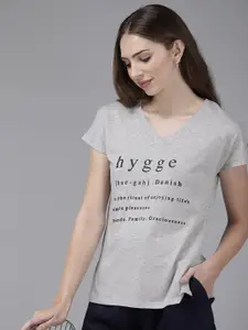 Van Heusen Typography Printed V-Neck Short Sleeves Lounge Top