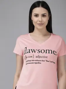 Van Heusen Typography Printed V-Neck Short Sleeves Lounge Top