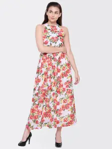 Yaadleen White Floral Georgette Maxi Dress
