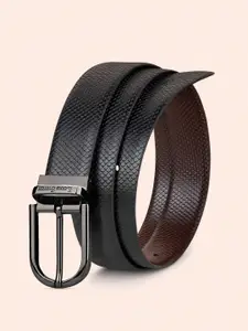 LOUIS STITCH Men Black & Brown Textured Leather Reversible Formal Belt