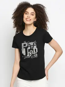 Pepe Jeans Women Black Printed T-shirt