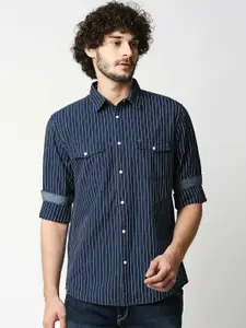 Pepe Jeans Men Blue Standard Striped Casual Shirt