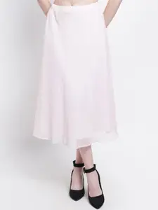 Purple State Women Pink Solid Midi Length Flared Skirt