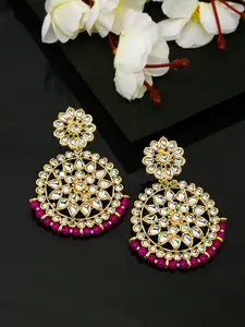 Yellow Chimes Woman Gold Plated Kundan Studded Pearl Chandbali Earrings
